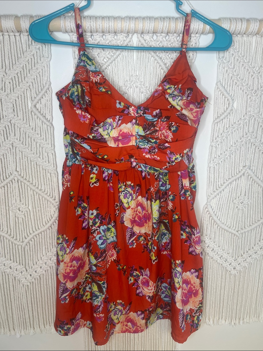 Roxy Floral Spaghetti-Strap Mini Dress in Rust and Pink